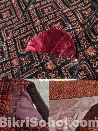 রয়্যাল মেরুন শেরওয়ানি সু্ট সেট ৬ পিস